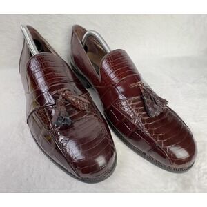 Stacy Adams Tassel Loafer Shoes Mens Size 11 Brown Genuine Snake Dress Leather